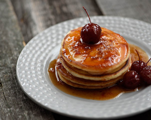 Pancakes with Apple jam on the plate.