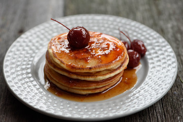 Pancakes with Apple jam on the plate.