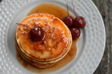 Pancakes with Apple jam on the plate.