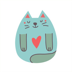 Cute print with a cat with a heart shape on the chest