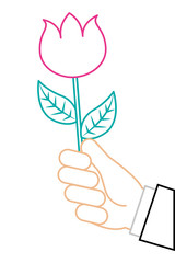 hand holding beautiful flower nature vector illustration color line image