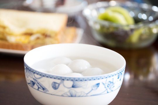 elegant bowl with rice glutinous ball