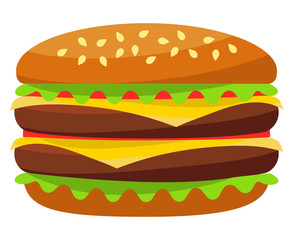 Colorful burger hamburger cheeseburger fast food icon poster isolated on white background.