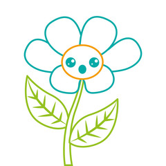 kawaii cute flower ornament cartoon vector illustration color line image