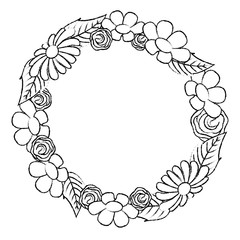 round floral flowers arrangement spring decoration vector illustration sketch image