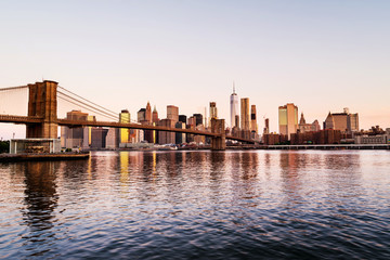 View of Brooklyn bridge and Manhattan in New York, USA in the morning