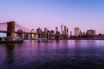 View of Brooklyn bridge and Manhattan in New York, USA in the morning