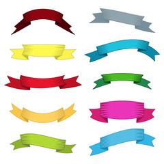 Obraz premium Set of ten multicolor ribbons and banners for web design. Great design element isolated on white background. Vector illustration. 