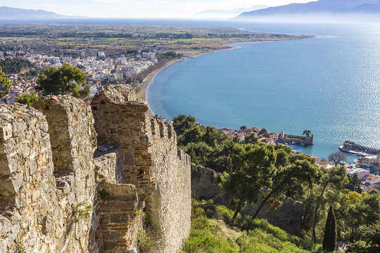 breathtaking view from the walls of fortress of Nafpaktos, Greece 05 JAN 2018, Europe