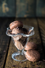 Chocolate ice cream with macaroons