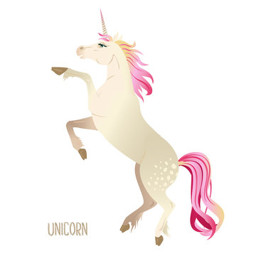 Beautiful watercolor unicorns set in pink and purple colors. Vector illustration.
