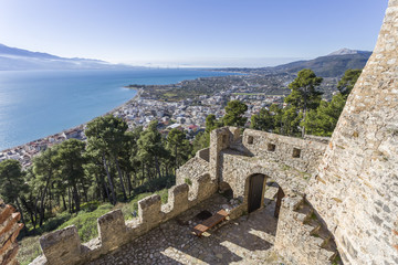 Fototapeta na wymiar breathtaking view from the walls of fortress of Nafpaktos, Greece 05 JAN 2018, Europe