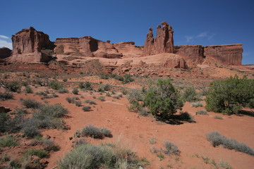 Three Gossips on Park Avenue Trail in Arches National Park in Utah in the USA
