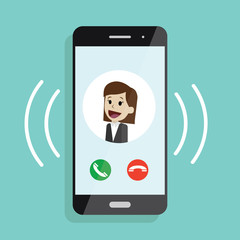 Incoming call. Smartphone with call screen with women. Ready for answer concept. Modern flat design graphic elements and objects for business. Vector illustration