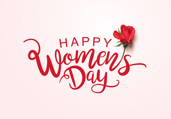 Naklejka na ściany i meble March 8, International Women's Day lettering design with rose