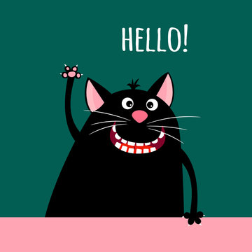 Greeting card with smiling cartoon cat