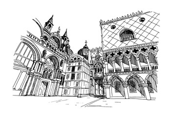 Vector sketch of St.Mark's cathedral, Venice, Italy.
