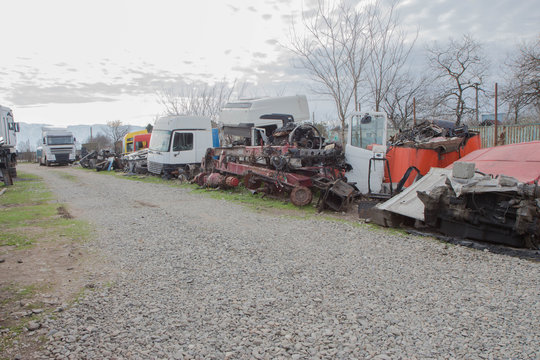 Old ruined, abandoned trucks. The old truck graveyard