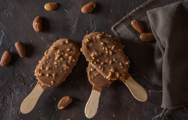 Vanilla Almond Ice cream at home with wooden stick