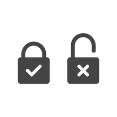 Lock icon with a check and X mark, padlock silhouette
