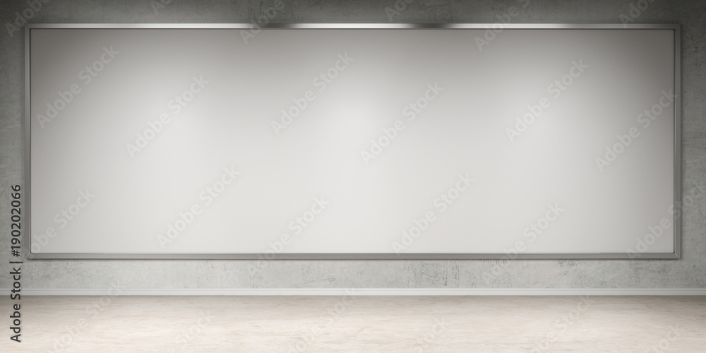 Poster white blanks canvas on a wall 3d rendering