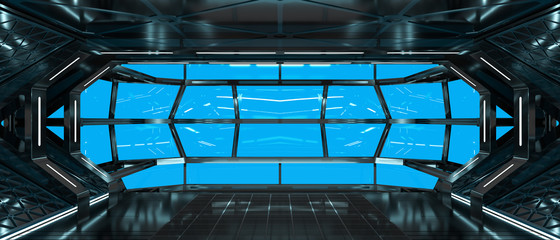 Spaceship dark interior with 3D rendering © sdecoret