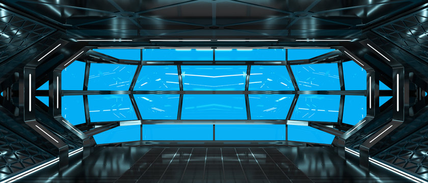 Spaceship dark interior with 3D rendering