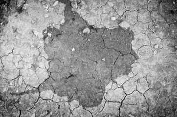 Water on crack ground.Black and white style.