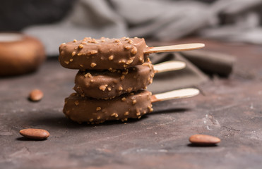 Vanilla Almond Ice cream at home with wooden stick