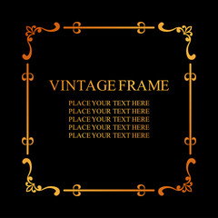 Vintage decorative frame. Elegant ornamental template for design of birthday and greeting card, wedding invitation with place for text. Vector illustration