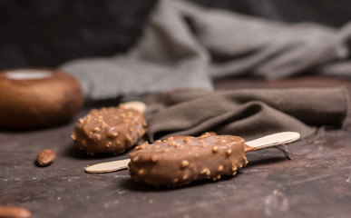 Vanilla Almond Ice cream at home with wooden stick