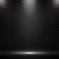 Studio luxury sofa background and texture with spotlight. Black square pattern with lighting.