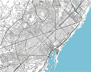 Black and white vector city map of Barcelona with well organized separated layers. - obrazy, fototapety, plakaty