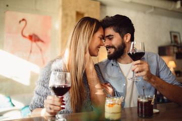 Young attractive couple has romantic moments.
