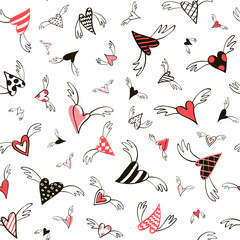 Seamless pattern from decorative flying hearts