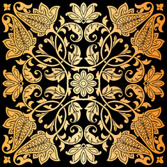 Vector paisley kerchief ornament. Silk headscarf, pillow, interior decor square pattern design, oriental style fabric. - 190209295