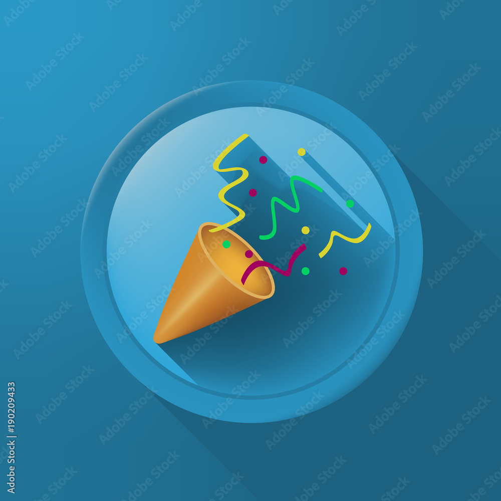 Poster party icon on circular button on color background . isolated vector illustration
