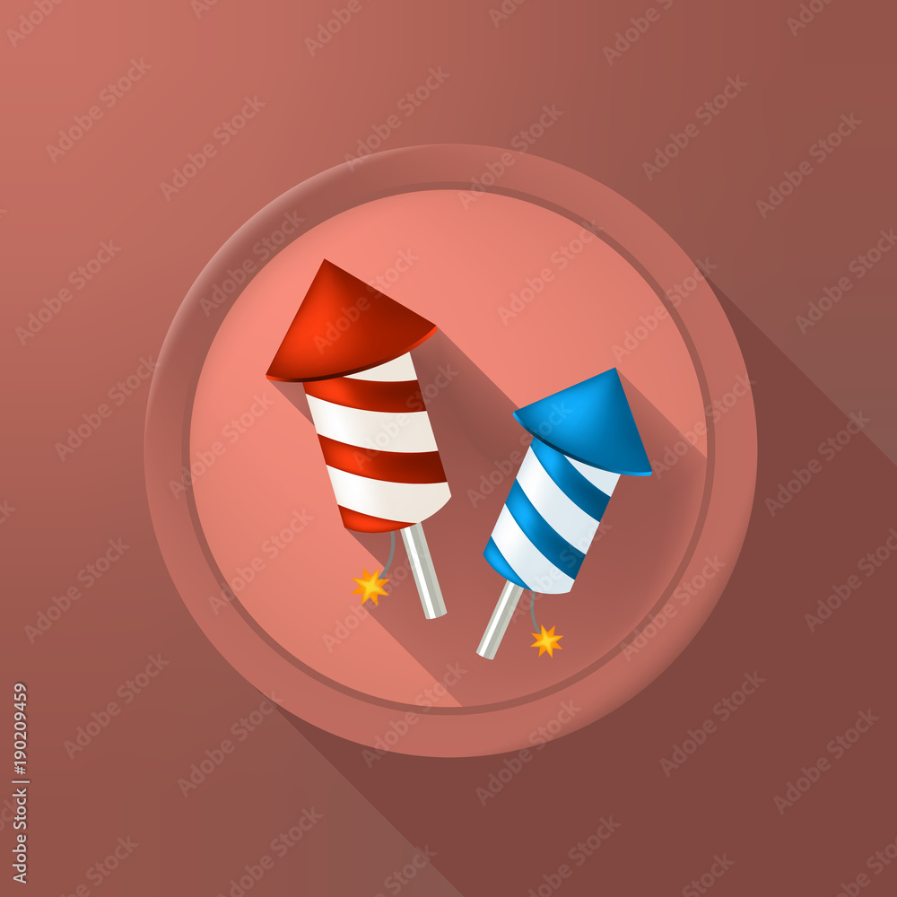 Poster pyrotechnic icon on circular button on color background . isolated vector illustration