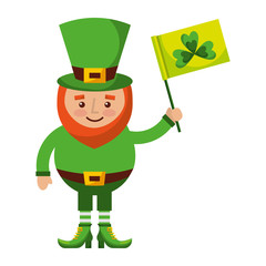 leprechaun character holding green flag with clover vector illustration