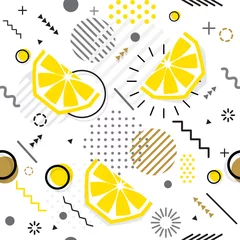 Draagtas Trendy naadloze, Memphis stijl citroen geometrische patroon, vector © Tolchik