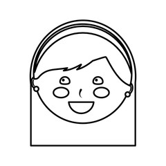 young cute girl face happy character vector illustration outline design