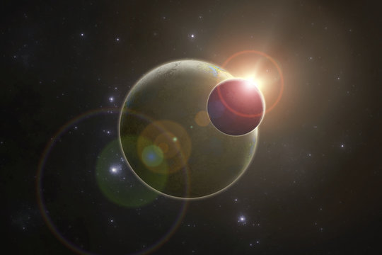 Deep space fantasy solar system, scifi 3D space illustration © Martin Capek