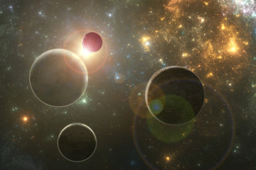Obraz na płótnie Canvas Deep space fantasy solar system, scifi 3D space illustration