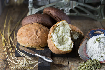 Different fresh homemade bread