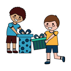 Fototapeta na wymiar happy little boys with differents gift boxes celebration vector illustration