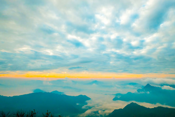 Obraz premium high mountains peaks range clouds in fog scenery landscape national park view outdoor at Chiang Rai, Chiang Mai Province, Thailand