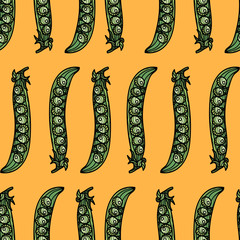 Vector seamless pattern with green pea pods.