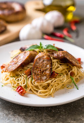 Stir-Fried Spaghetti with Sai Aua (Notrhern Thai Spicy Sausage)