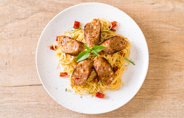 Stir-Fried Spaghetti with Sai Aua (Notrhern Thai Spicy Sausage)