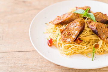Stir-Fried Spaghetti with Sai Aua (Notrhern Thai Spicy Sausage)